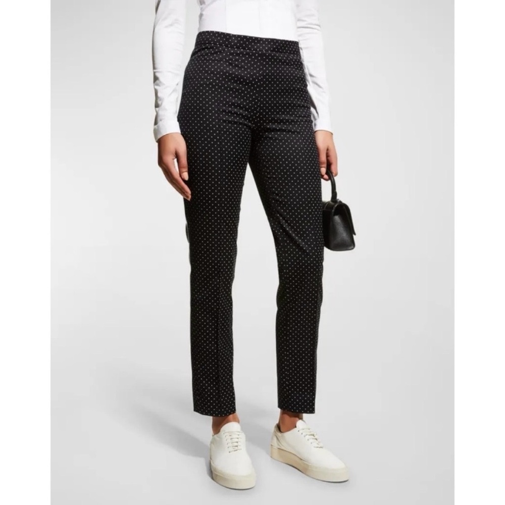 Akris Punto Franca Mid-Rise Ankle Pants Black Polka Mini Dot US 10